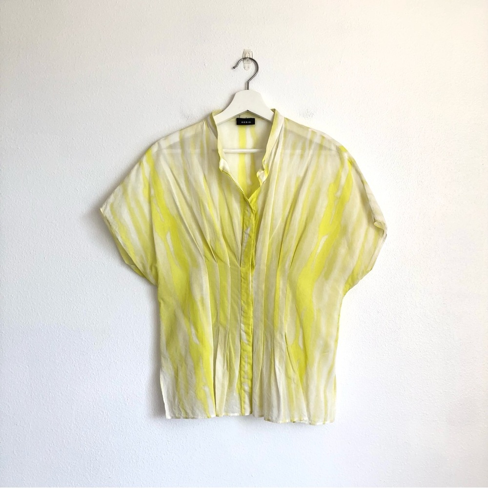 Akris Waterstripe Cotton Voile Blouse Top | Limoncello Yellow, Size US 10